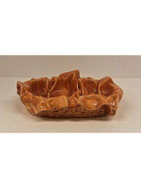 Wicker-Style Ceramic Ruffled Breadbasket Glossy Autumn Butterscotch Glaze